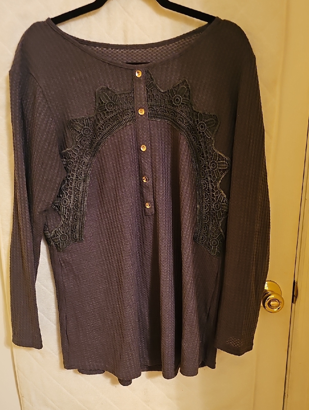 Long Sleeve Lace-Detail Women's Tunic Shirt- Charcoal